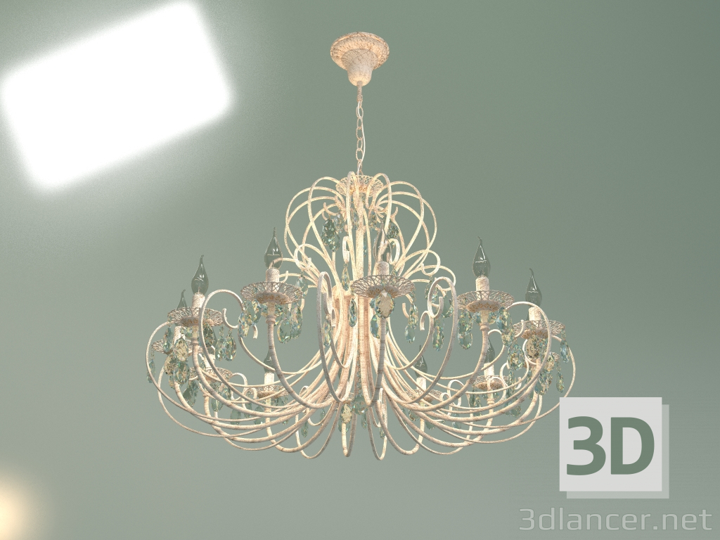 3d model Suspension chandelier 3305-12 (white with gold-transparent crystal Strotskis) - preview