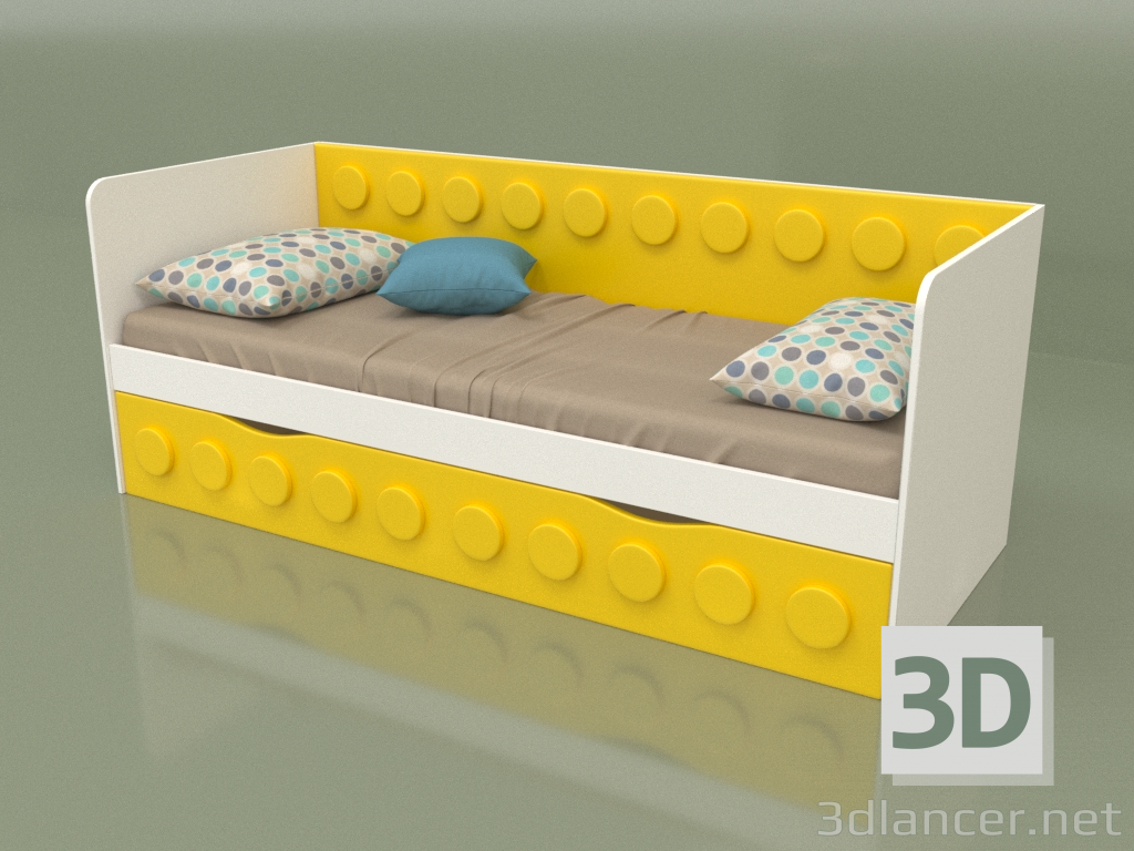 modello 3D Divano letto adolescente con 1 cassetto (Giallo) - anteprima