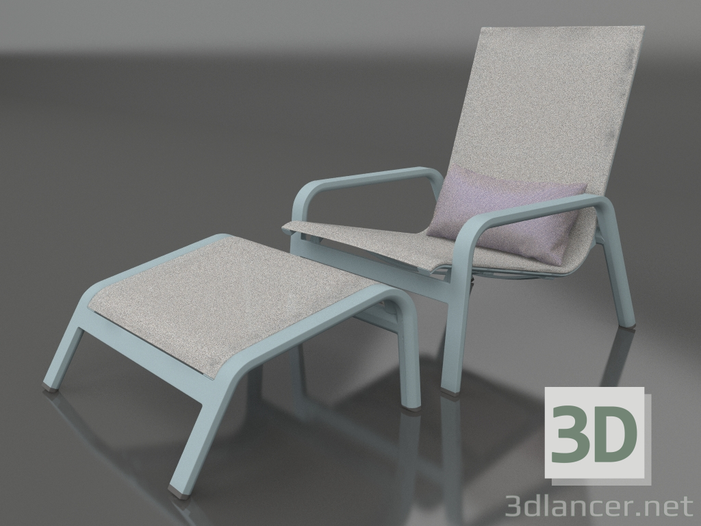 3d model Lounge chair with high back and pouf (Blue gray) - preview
