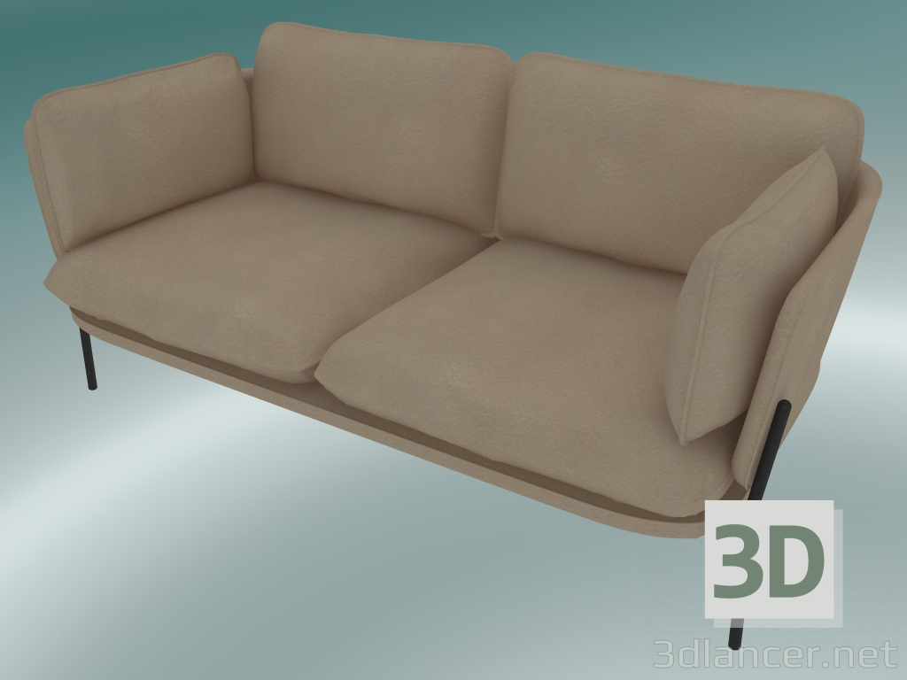 modello 3D Divano divano (LN2, 84x168 H 75cm, gambe nere calde, pelle - anilina di seta) - anteprima