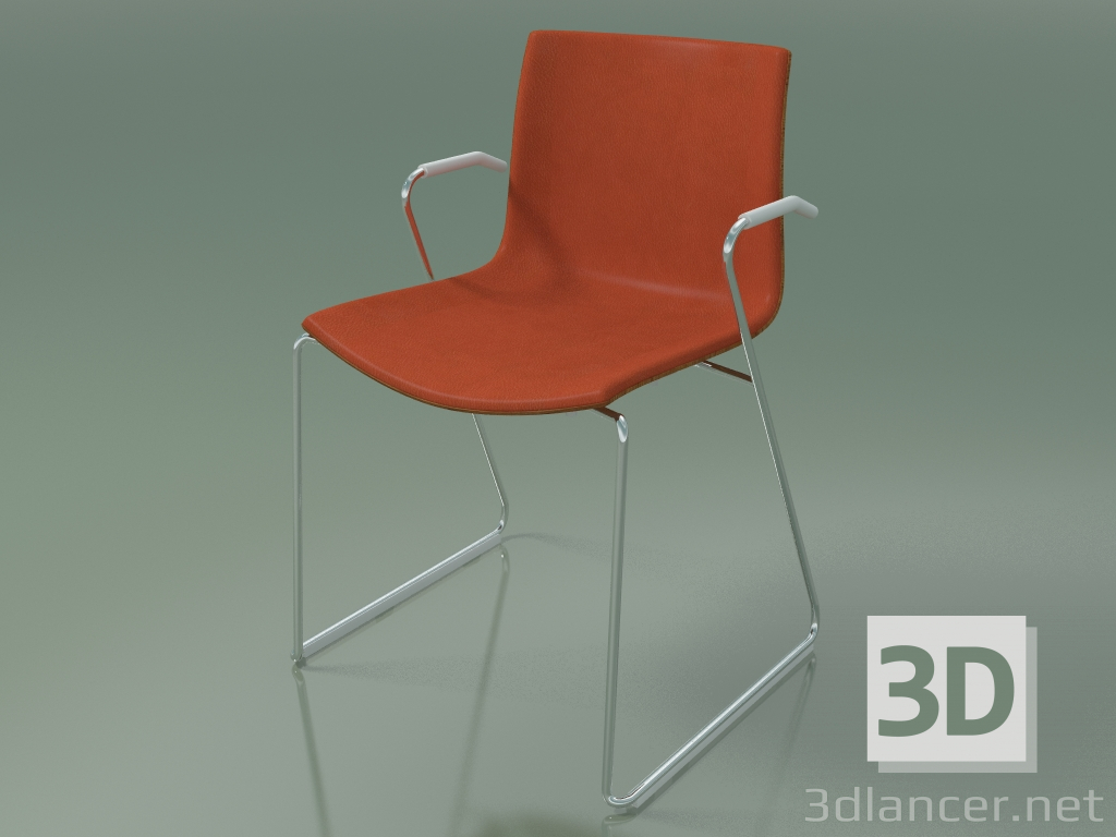 Modelo 3d Cadeira 0327 (sobre trilhos com braços, com acabamento frontal, efeito teca) - preview