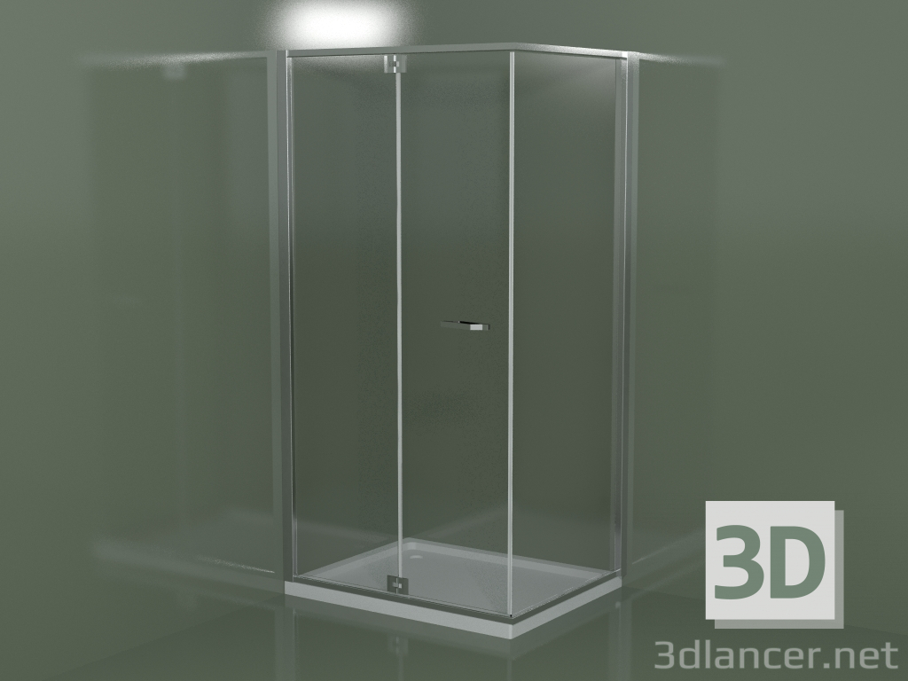 modello 3D Cabina doccia senza telaio RA + RF con porta a battente per piatti doccia angolari - anteprima