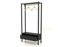 Hanger in the hallway with a cabinet (with an open drawer, 800x300x1600, wood black)