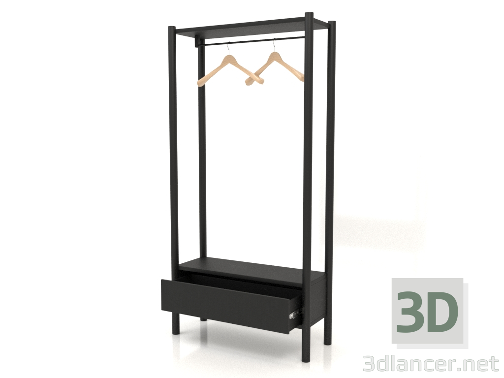 3d model Percha en el pasillo con armario (con cajón abierto, 800x300x1600, madera negra) - vista previa