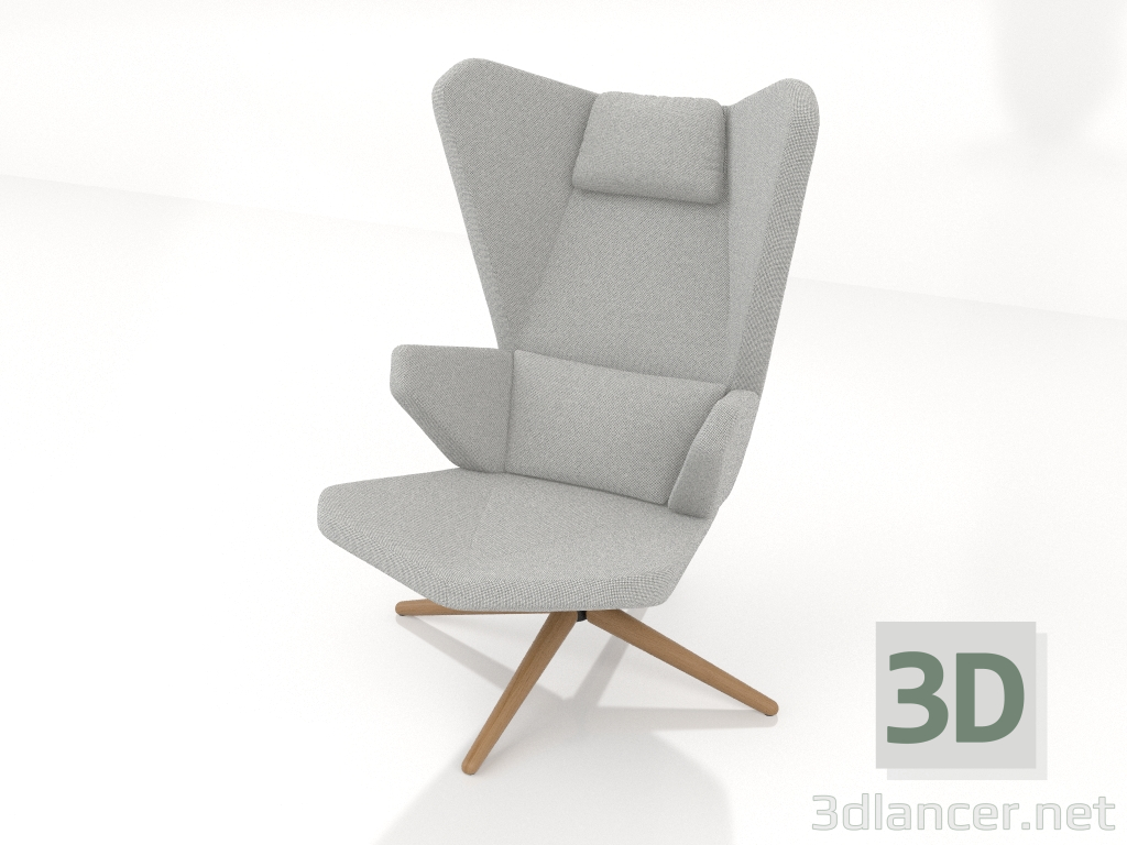 modello 3D Una poltrona lounge con base in legno - anteprima