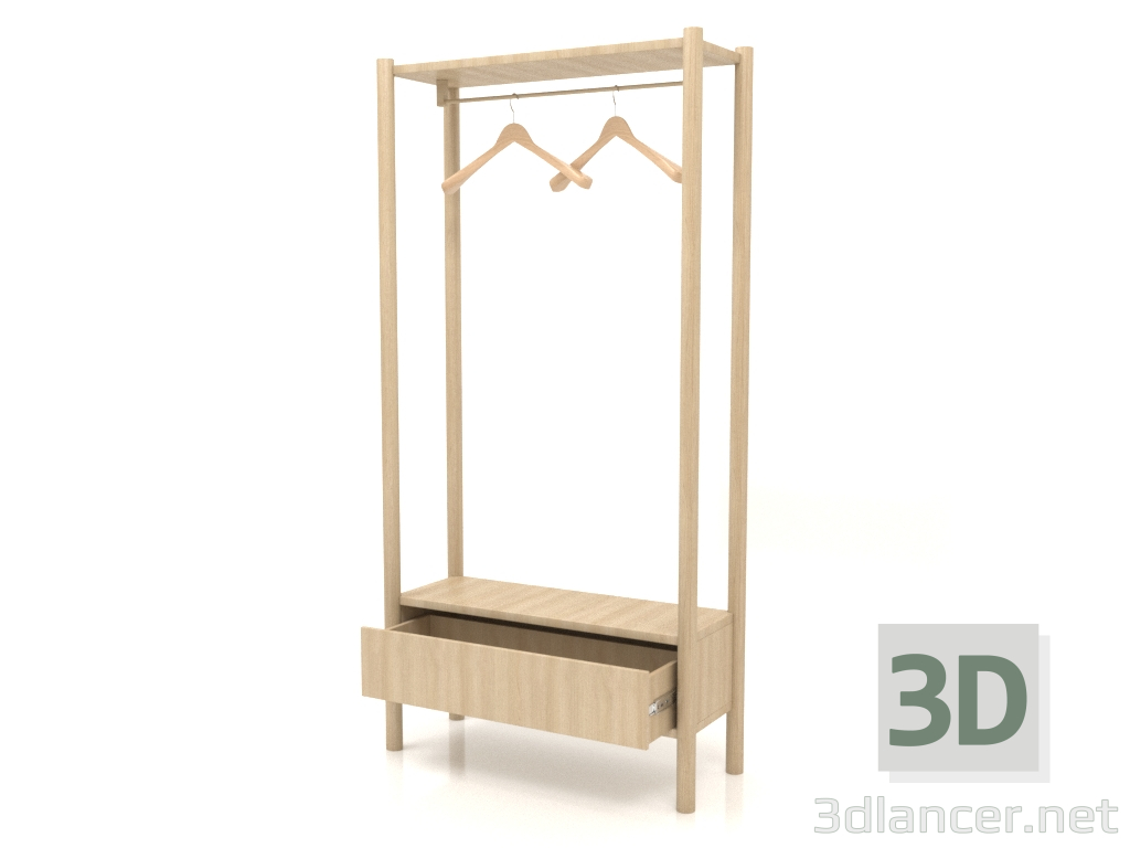 3d model Percha de pasillo con armario (con cajón abierto, 800x300x1600, blanco madera) - vista previa