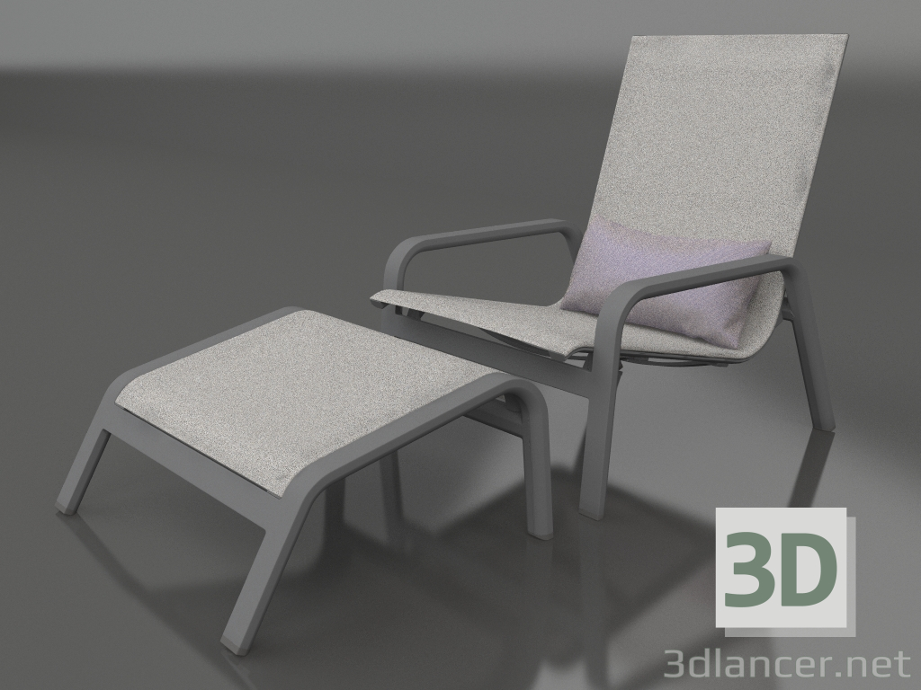 3d model Lounge chair with high back and pouf (Anthracite) - preview
