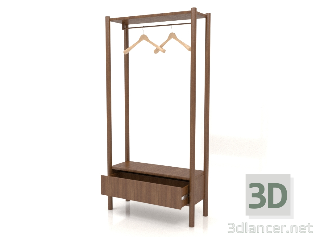 3d model Percha en el pasillo con armario (con cajón abierto, 800x300x1600, madera marrón claro) - vista previa
