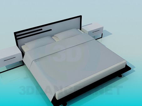 3d model Bed with bedsides in the style of minimalism - preview 3d model Bed with bedsides in the style of minimalism - preview