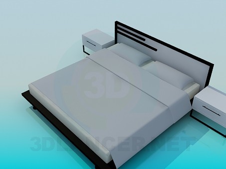 3d model Bed with bedsides in the style of minimalism - preview 3d model Bed with bedsides in the style of minimalism - preview