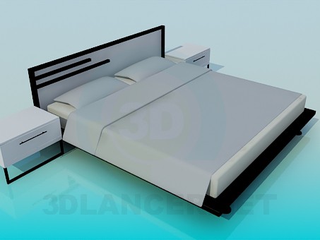3d model Bed with bedsides in the style of minimalism - preview 3d model Bed with bedsides in the style of minimalism - preview