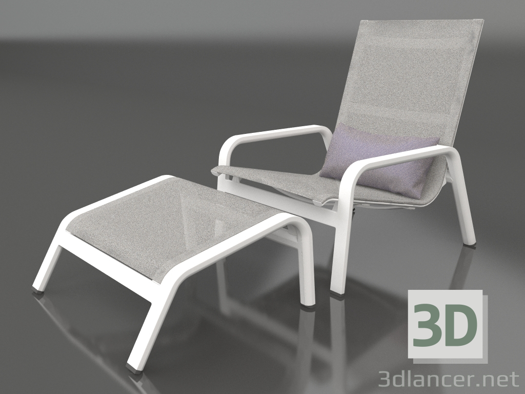 3D Modell Loungesessel mit hoher Rückenlehne und Pouf (Weiß) - Vorschau