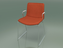 Cadeira 0313 (em escorregador com braços, com estofo removível de couro liso)