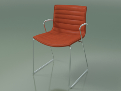Sandalye 0313 (kolçaklı kızaklarda, çizgili çıkarılabilir döşemeli, deri)