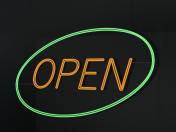 "Open" neon sign.