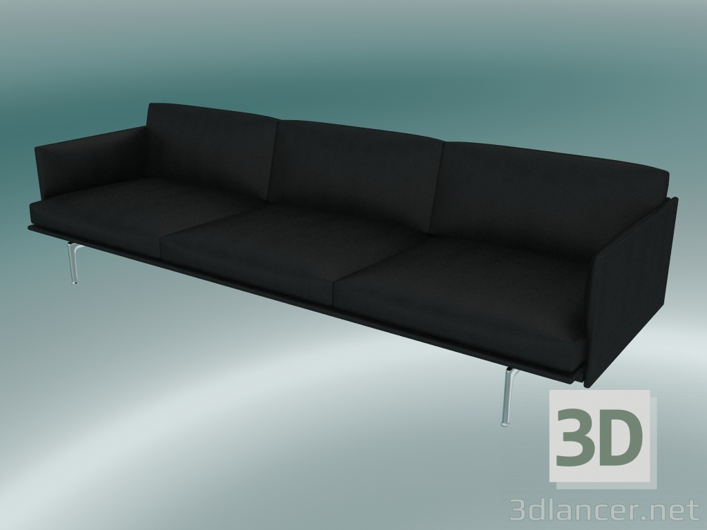 modèle 3D Canapé de 3,5 places (cuir noir raffiné, aluminium poli) - preview