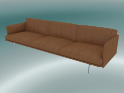 Contorno del sofá de 3.5 plazas (cuero de coñac refinado, aluminio pulido)