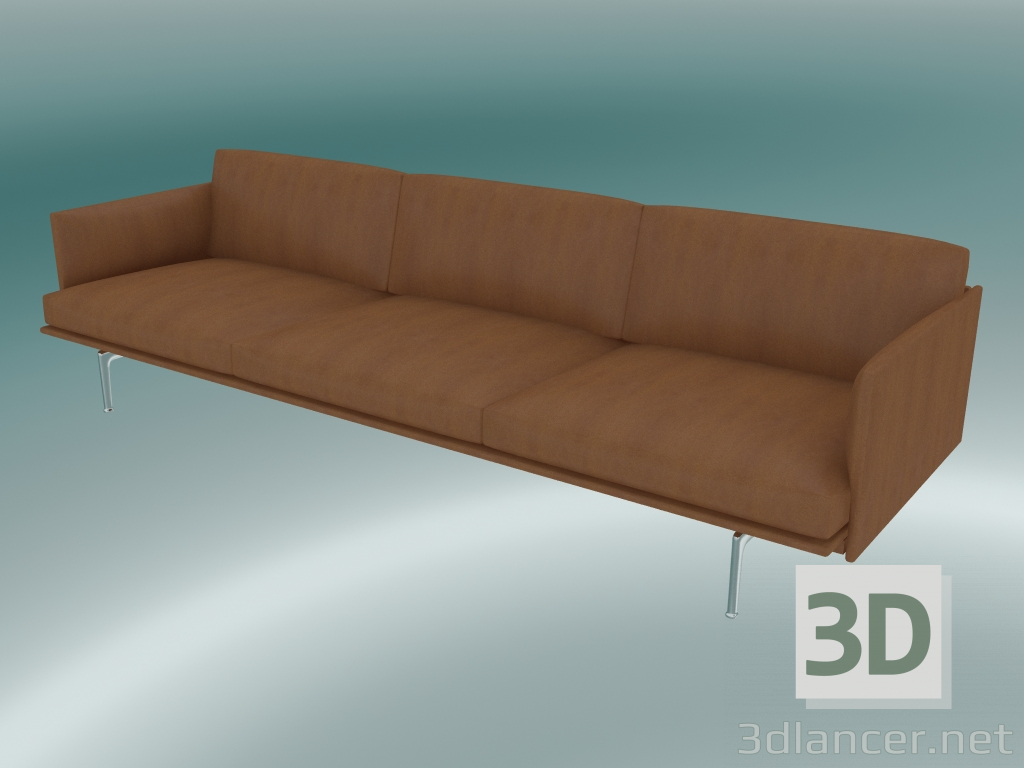 modèle 3D Canapé de 3,5 places (cuir raffiné cognac, aluminium poli) - preview