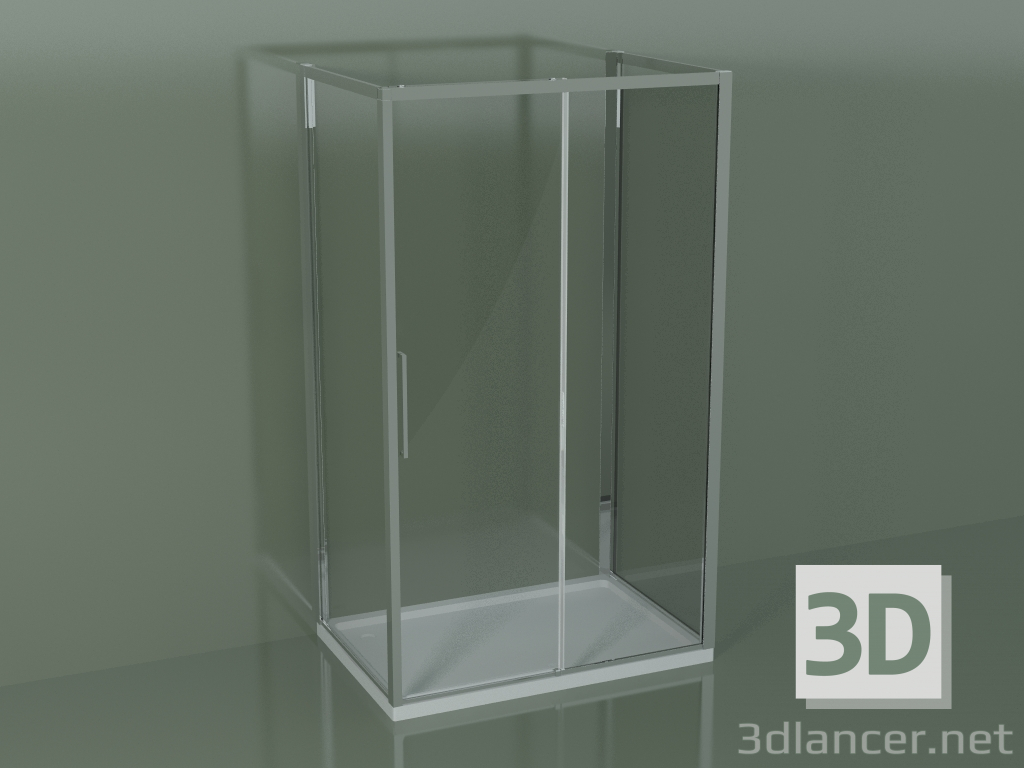 modèle 3D Cabine de douche 3 faces ZG + ZQ + ZF 120 avec une porte coulissante au centre - preview