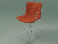 Cadeira 0314 (giratória, com braços, com estofo removível com listras, couro)