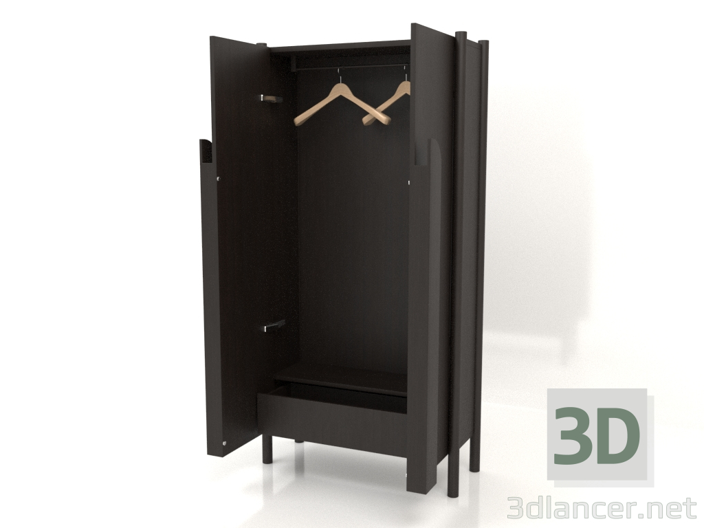 3D Modell Garderobe mit langen Griffen W 01 (offen, 800x300x1600, Holzbraun dunkel) - Vorschau