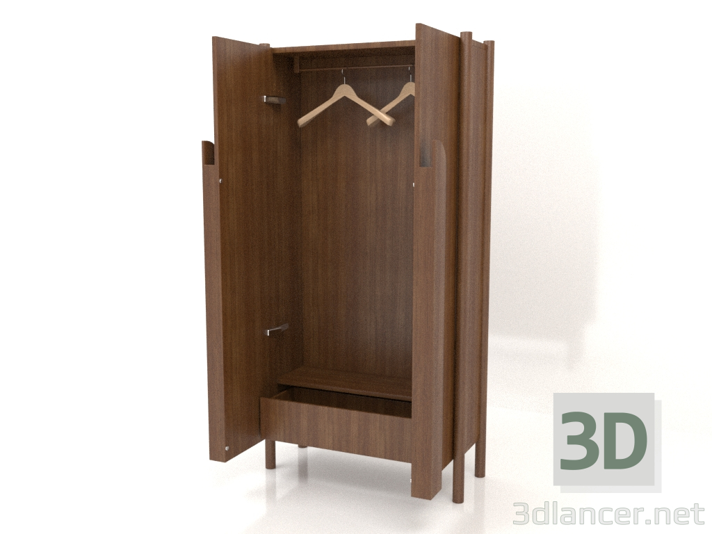 3D Modell Garderobe mit langen Griffen W 01 (offen, 800x300x1600, Holzbraun hell) - Vorschau