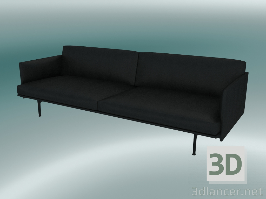 modèle 3D Canapé triple contour (peaufinée en cuir noir, noir) - preview