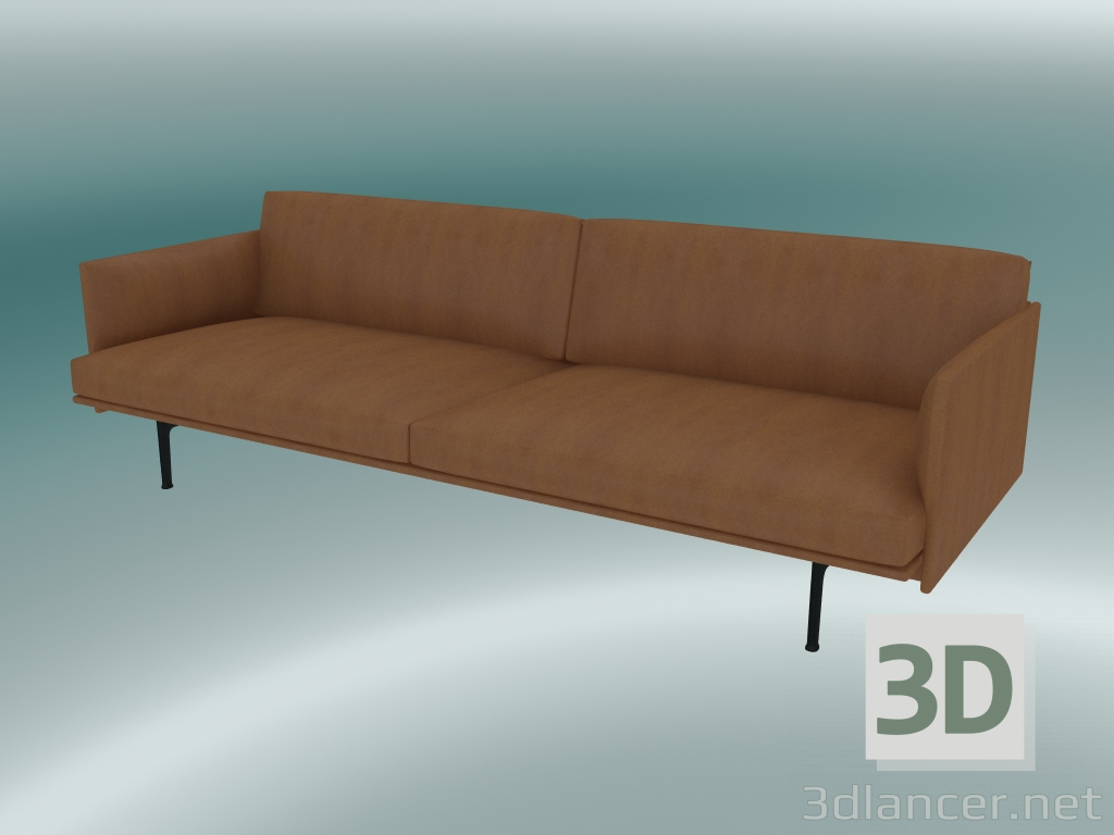 3d model Contorno del sofá triple (cuero coñac refinado, negro) - vista previa