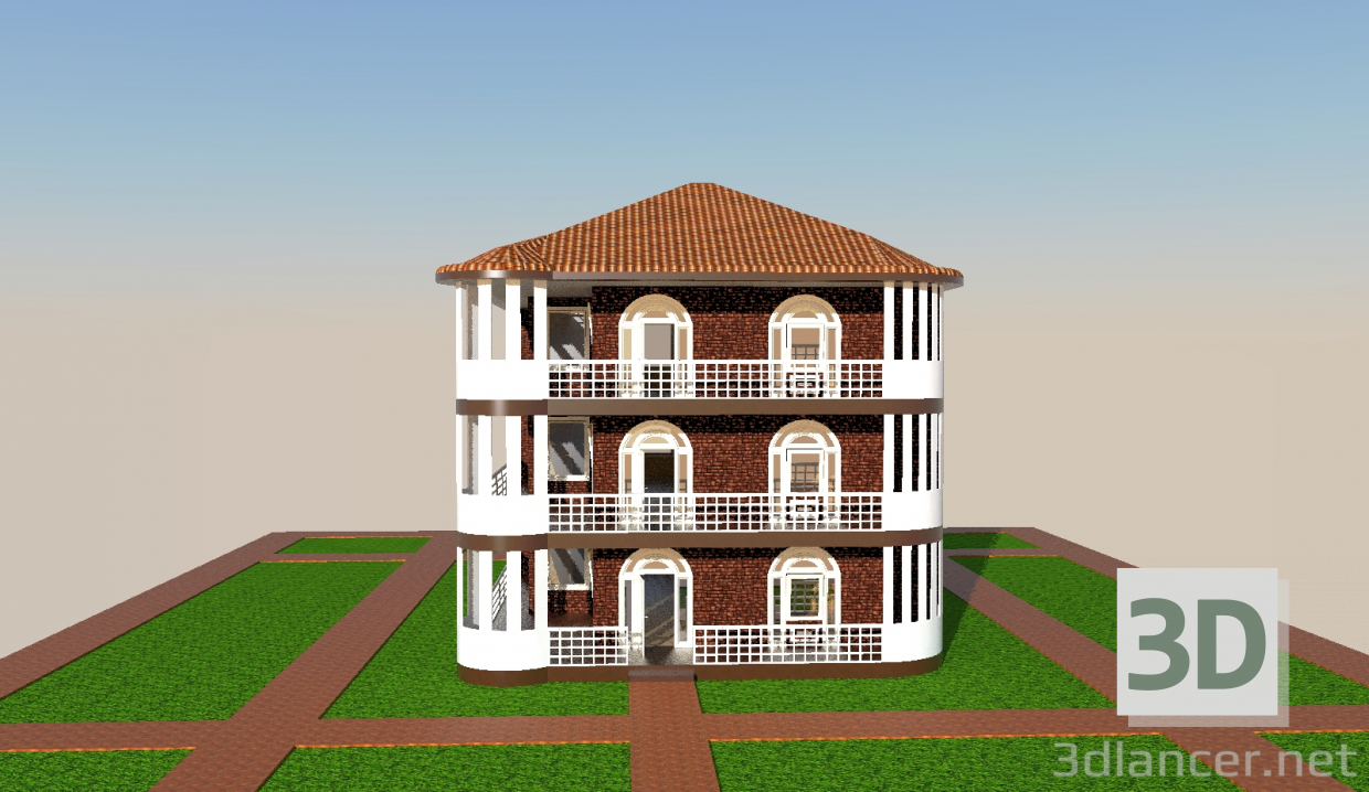 3D modeli 3 katlı ev - önizleme