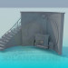 3D Modell Kamin mit der Treppe hinter - Vorschau