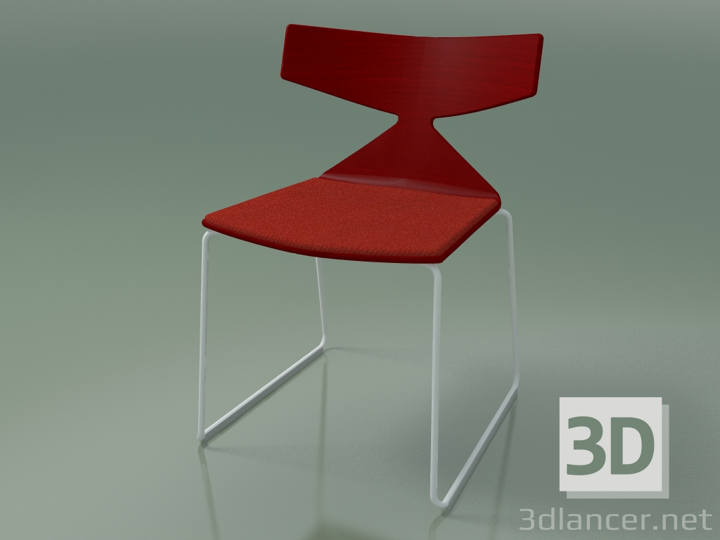 3D Modell Stapelbarer Stuhl 3711 (auf einem Schlitten mit Kissen, Rot, V12) - Vorschau