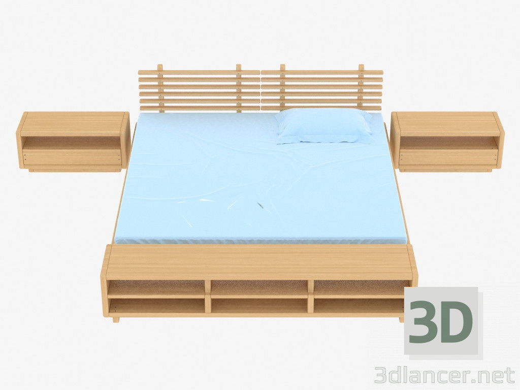 3d model Double bed S series (with curbstones, light) - preview