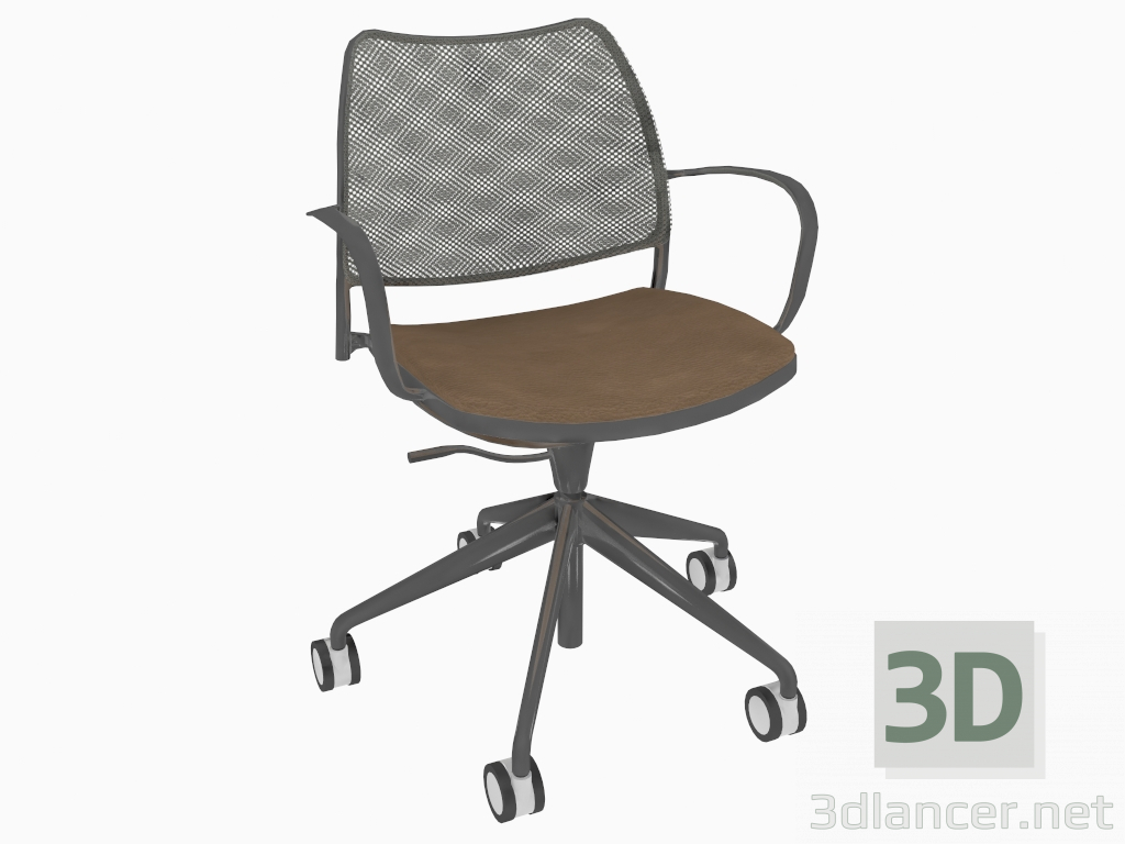 modello 3D Sedia da ufficio con struttura cromata (con rotelle) (A) - anteprima