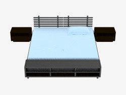 Double bed S series (with cupboards, dark)