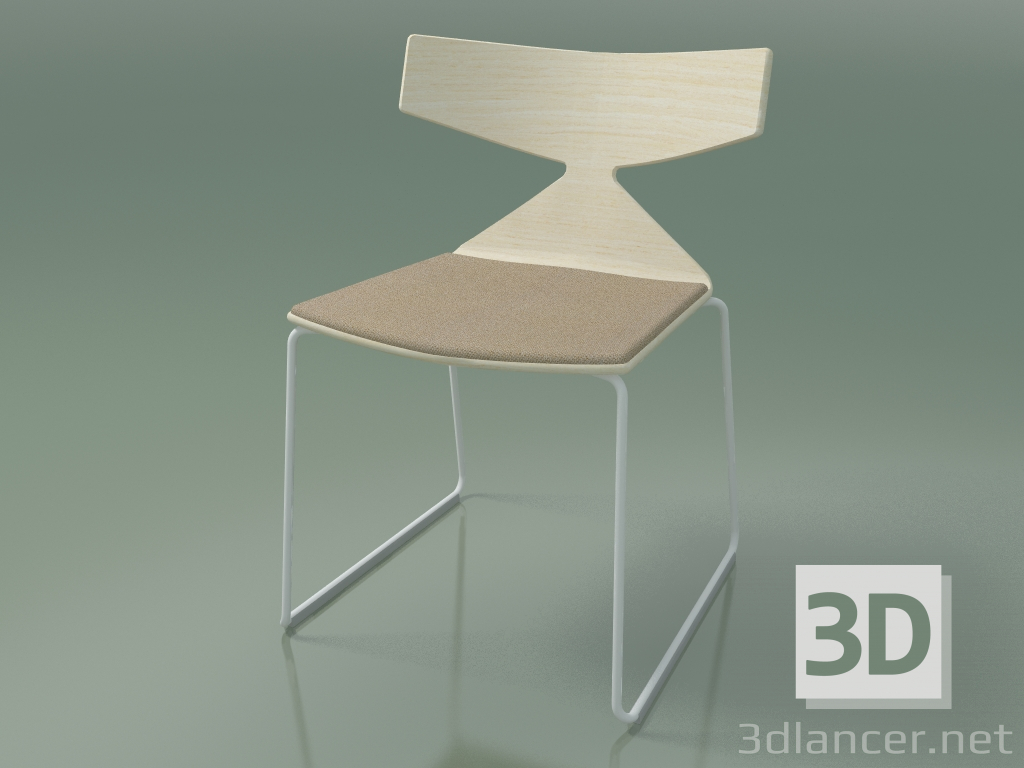 modèle 3D Chaise empilable 3711 (sur un traîneau, avec un oreiller, Blanc, V12) - preview