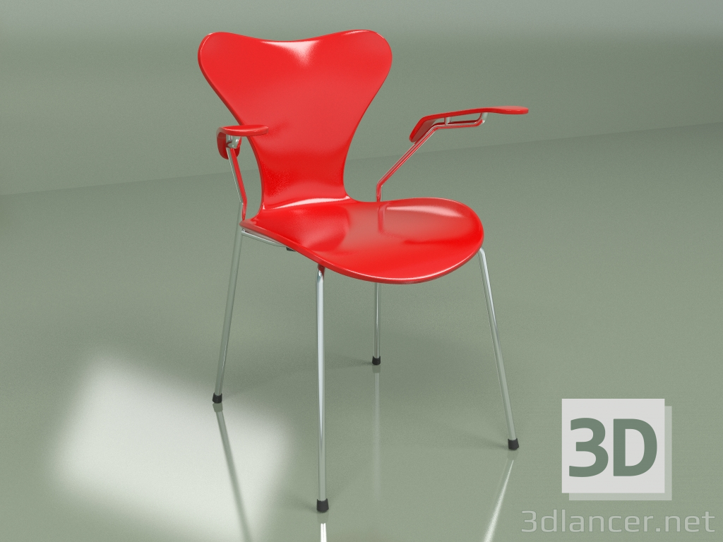 modèle 3D Chaise S7 avec accoudoirs (rouge) - preview