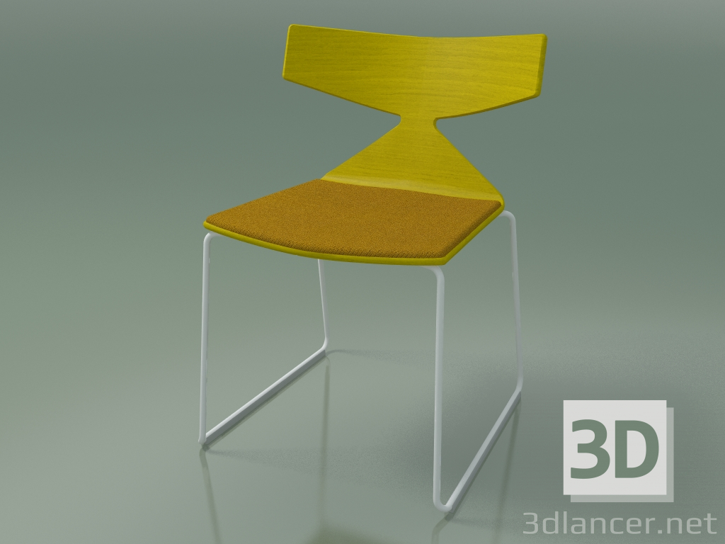 3D Modell Stapelbarer Stuhl 3711 (auf einem Schlitten, mit Kissen, Gelb, V12) - Vorschau