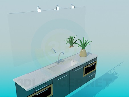 modelo 3D Lavabo con espejo y mesas auxiliares - escuchar modelo 3D Lavabo con espejo y mesas auxiliares - escuchar