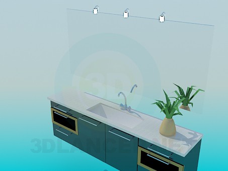 modelo 3D Lavabo con espejo y mesas auxiliares - escuchar modelo 3D Lavabo con espejo y mesas auxiliares - escuchar