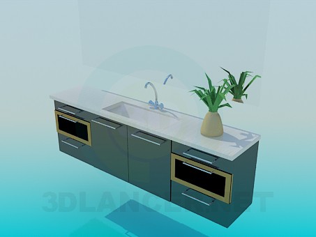 modelo 3D Lavabo con espejo y mesas auxiliares - escuchar modelo 3D Lavabo con espejo y mesas auxiliares - escuchar