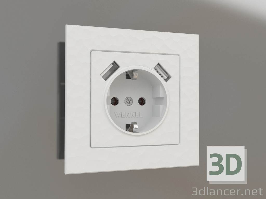 3d model Socket with grounding and 2 USB type A (hammer silver) - preview