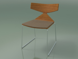 Stapelbarer Stuhl 3711 (auf einem Schlitten, mit Kissen, Teak-Effekt, CRO)