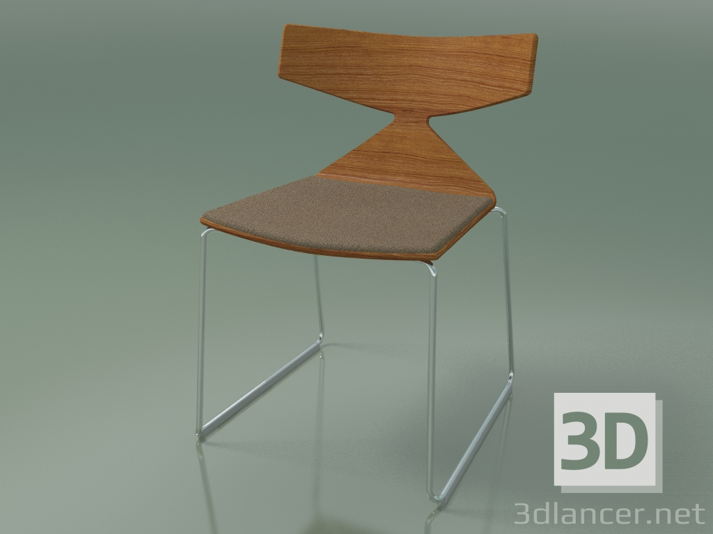 modèle 3D Chaise empilable 3711 (sur un traîneau, avec un oreiller, effet teck, CRO) - preview