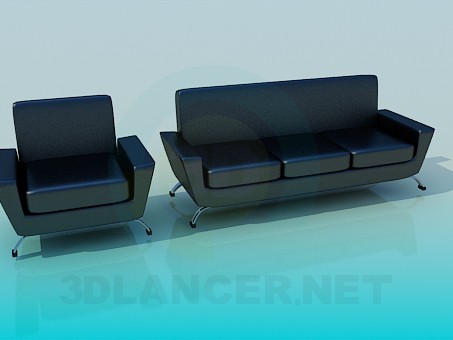3D Modell Ledersofa und Sessel - Vorschau