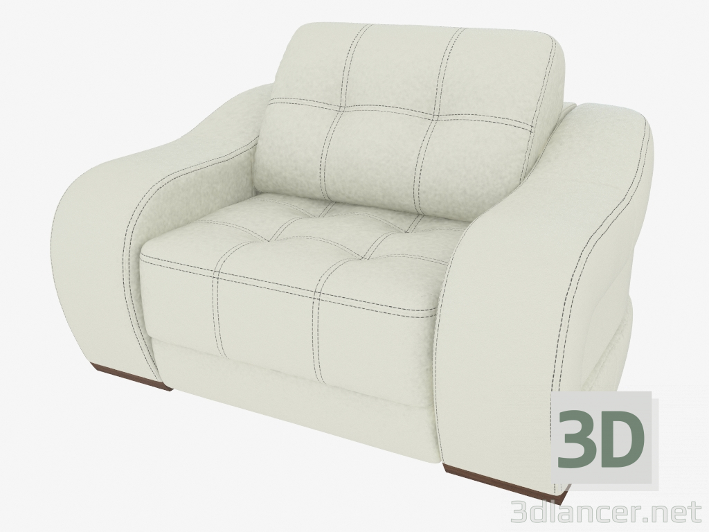 Modelo 3d Cadeira estofada em couro branco com costuras escuras contrastantes - preview
