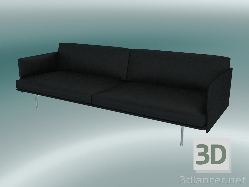 modèle 3D Aperçu du canapé triple (cuir noir raffiné, aluminium poli) - preview
