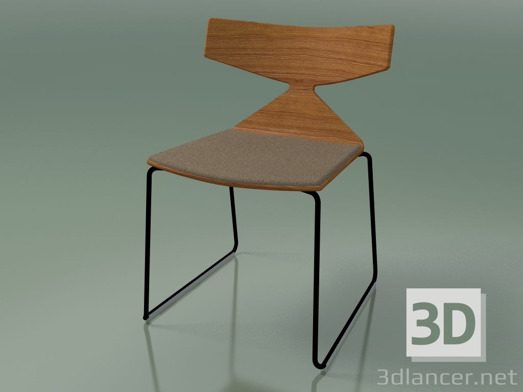 modèle 3D Chaise empilable 3711 (sur un traîneau, avec un oreiller, effet teck, V39) - preview