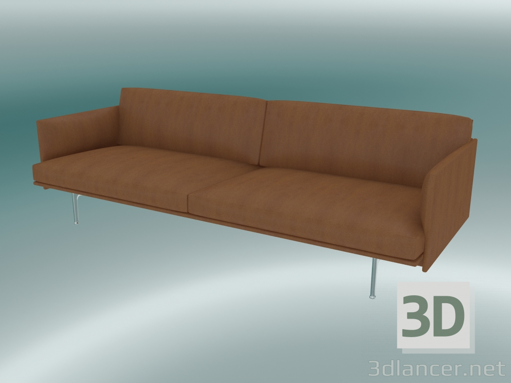 3D Modell Triple Sofa Outline (Raffiniertes Cognac-Leder, poliertes Aluminium) - Vorschau