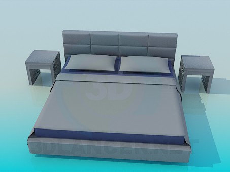 3d model Bed with tables - preview