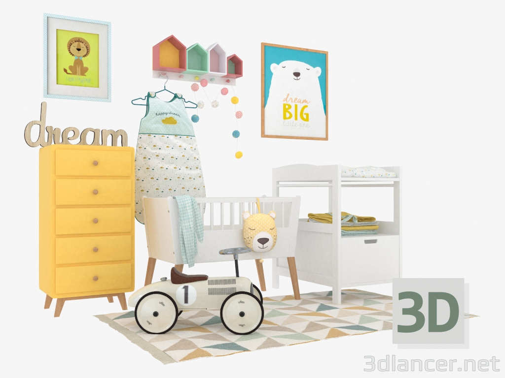 3D Modell Eine Reihe von Kindermöbeln und Zubehör - Vorschau